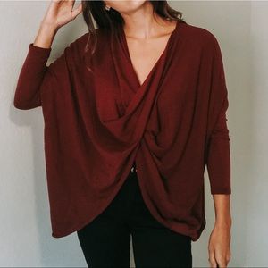 Maroon Cross Front Flowy Sweater